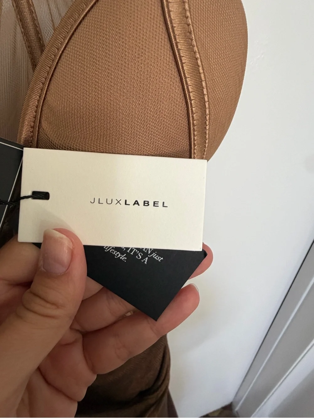 JLUXLABEL Tan Strappy Sheer Panel Dress - Picture 5 of 5